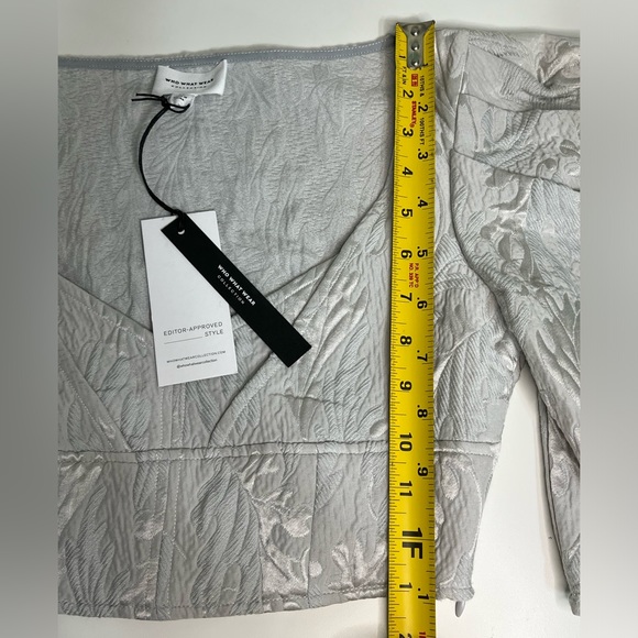 Who What Wear Collection Cropped Puff Sleeve Top Oyster XS - Picture 10 of 13